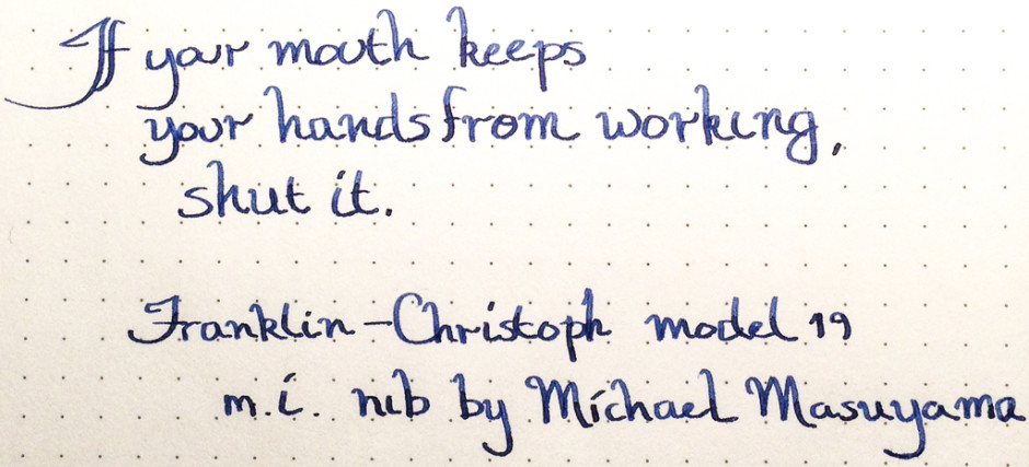 Writing sample from Franklin-Christoph Model 19 in Pilot Iroshizuku Shin-Kai on Kyokuto 5mm dot